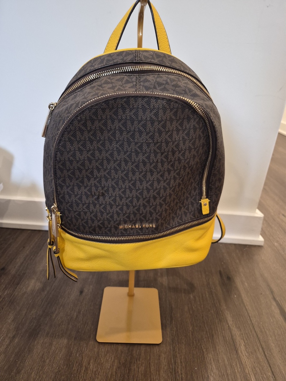 Michael Kors Brown & Yellow MK Signature Mini Backpack